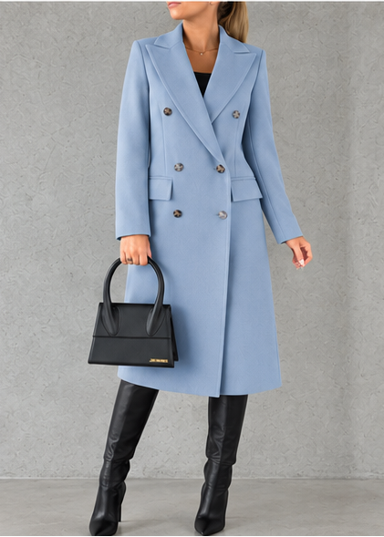 Eleanor double-breasted long coat in sky blue