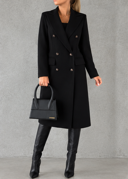 Eleanor double-breasted long coat in black