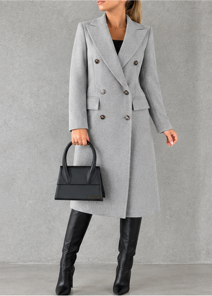 Eleanor double-breasted long coat in light grey