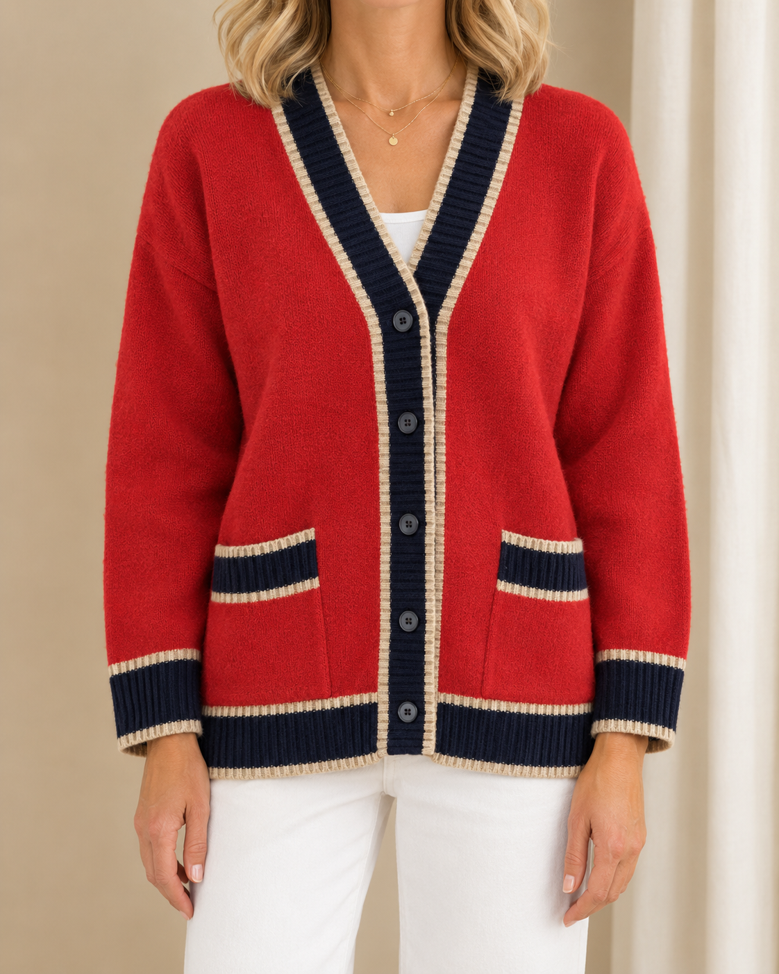 Poppy | Contrast Trim Knit Cardigan