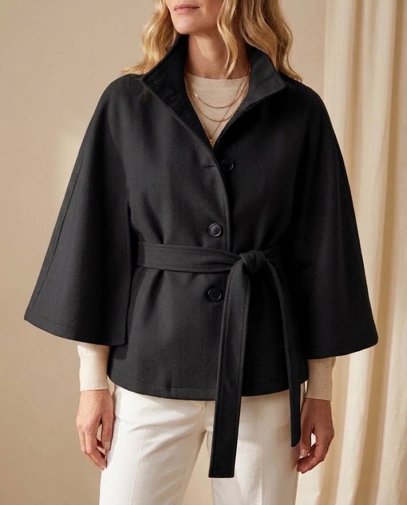 Margaret | Belted High Neck Cape Coat
