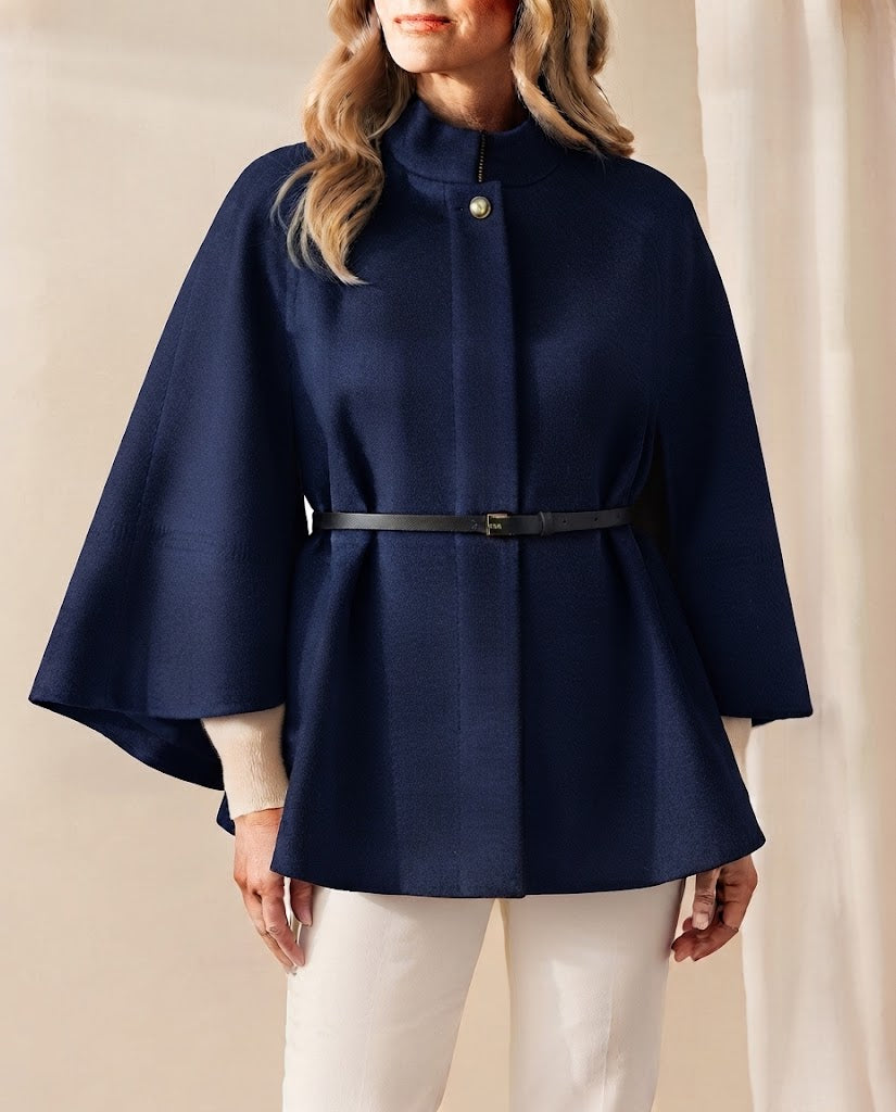Evelyn | Belted Stand Collar Cape