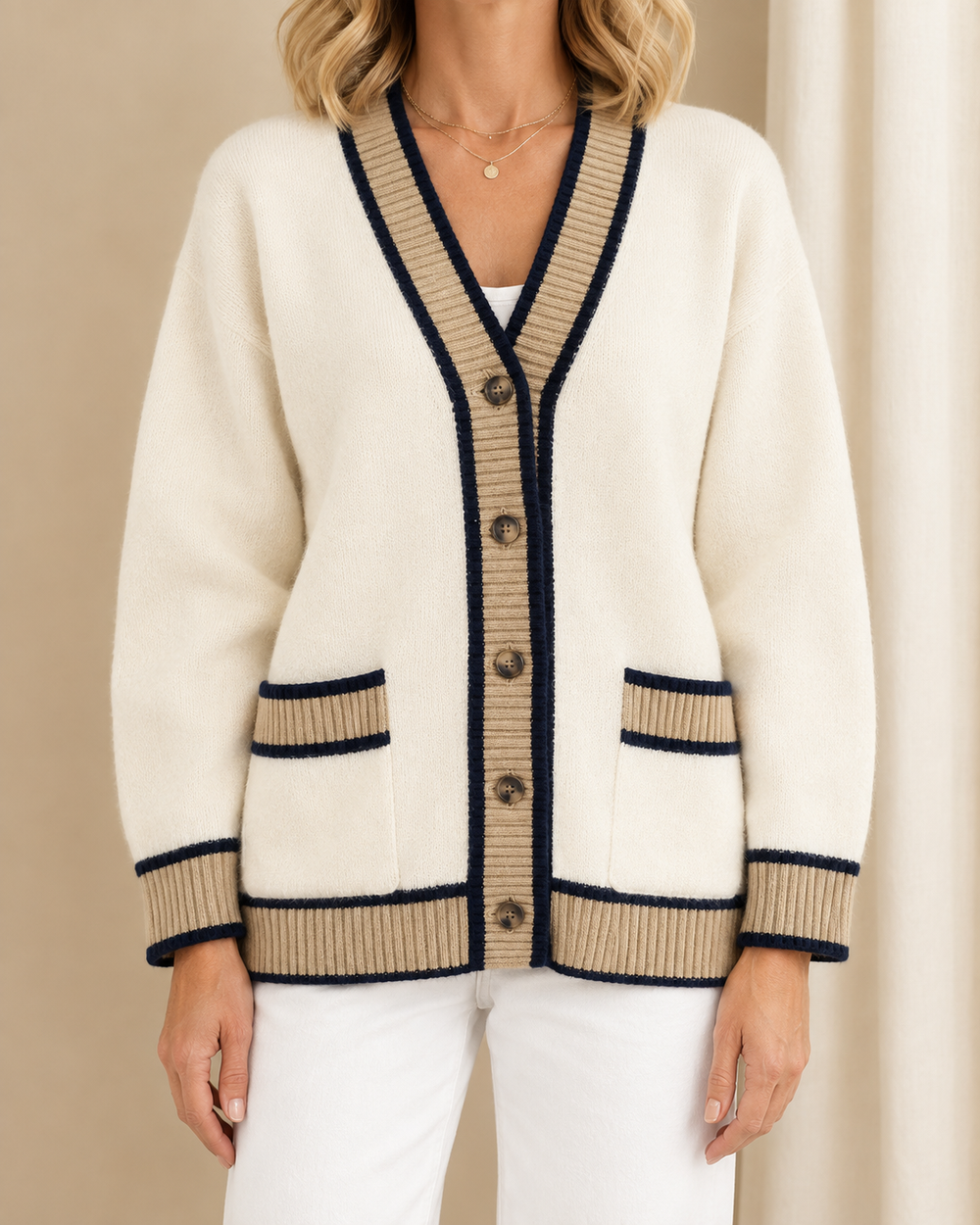 Poppy | Contrast Trim Knit Cardigan