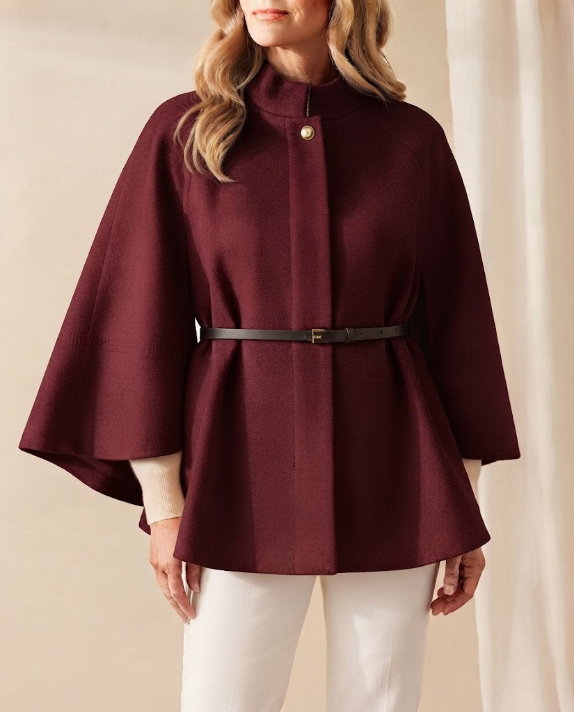 Evelyn | Belted Stand Collar Cape