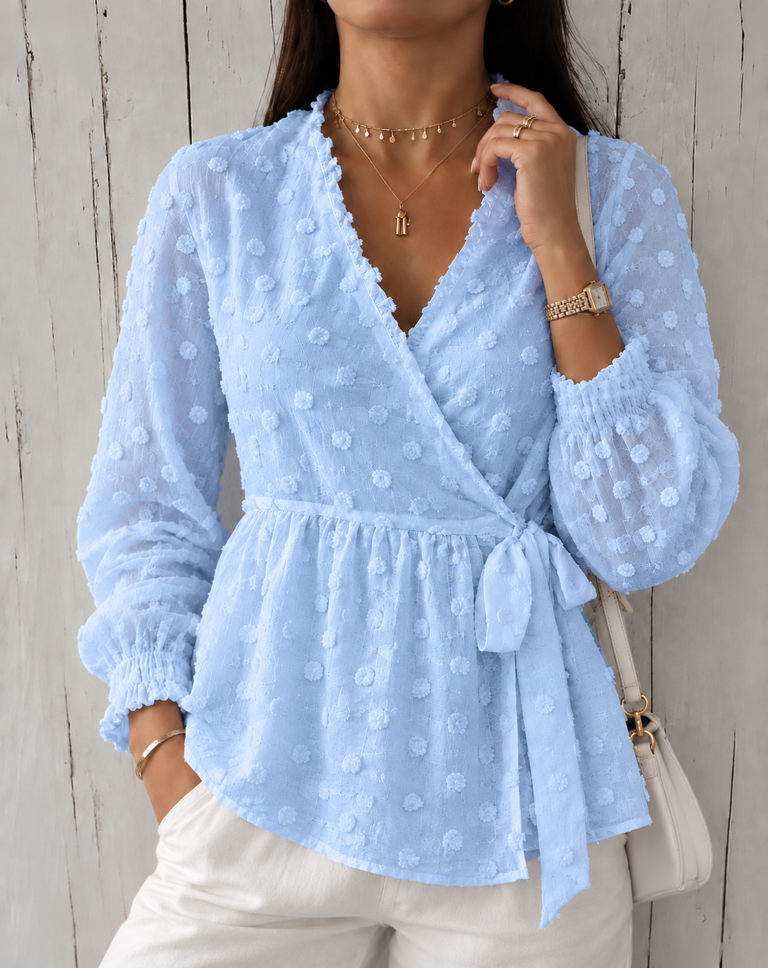 Sophia | Jacquard Lace Wrap Blouse