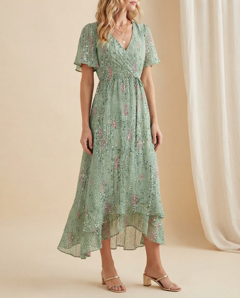 Eloise | Chiffon V-Neck Midi Dress