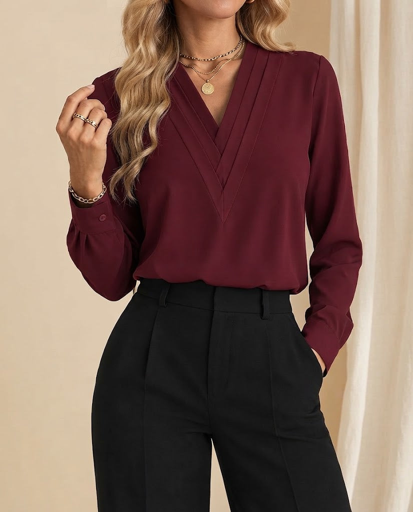 Amelia | Elegant V-Neck Blouse