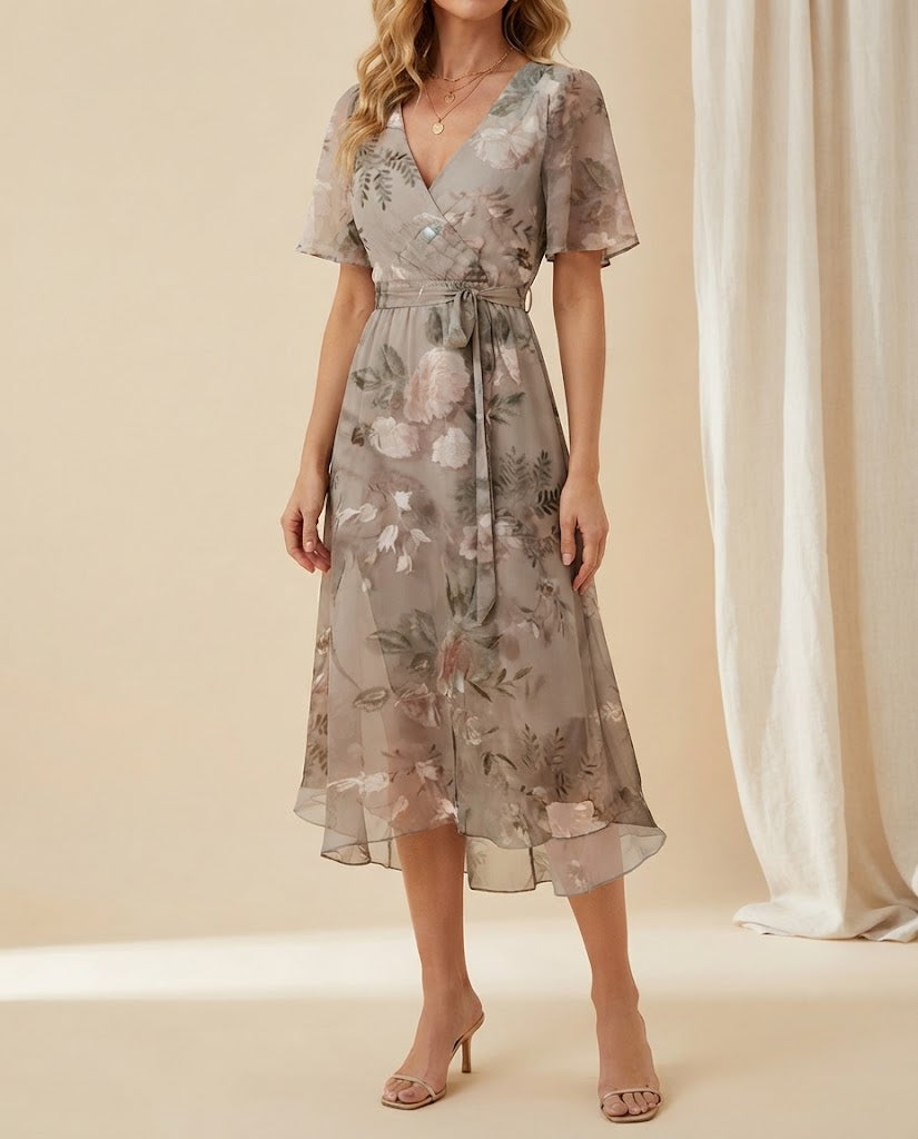 Eloise | Chiffon V-Neck Midi Dress