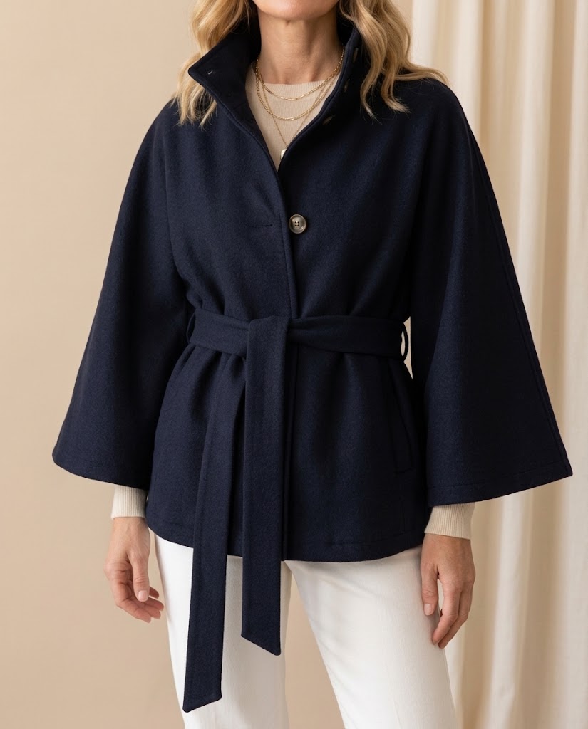 Margaret | Belted High Neck Cape Coat