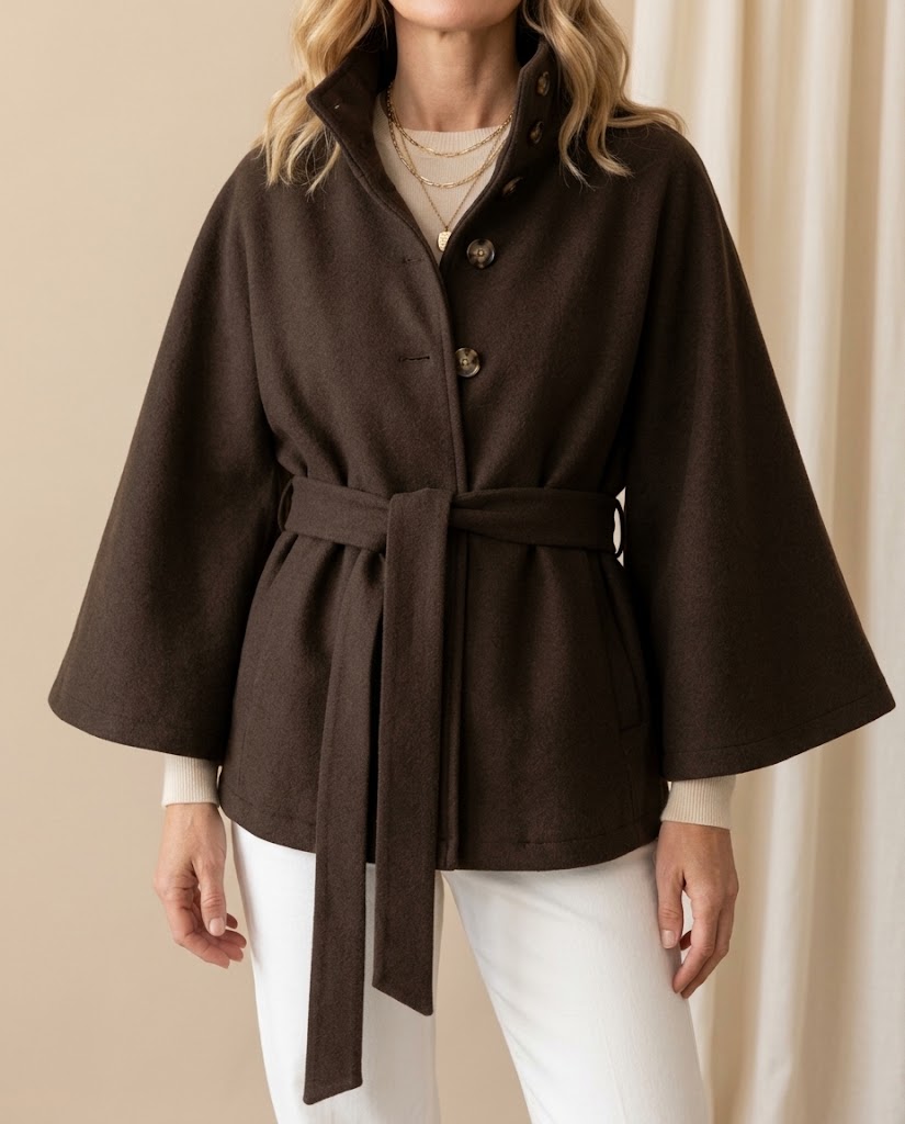 Margaret | Belted High Neck Cape Coat