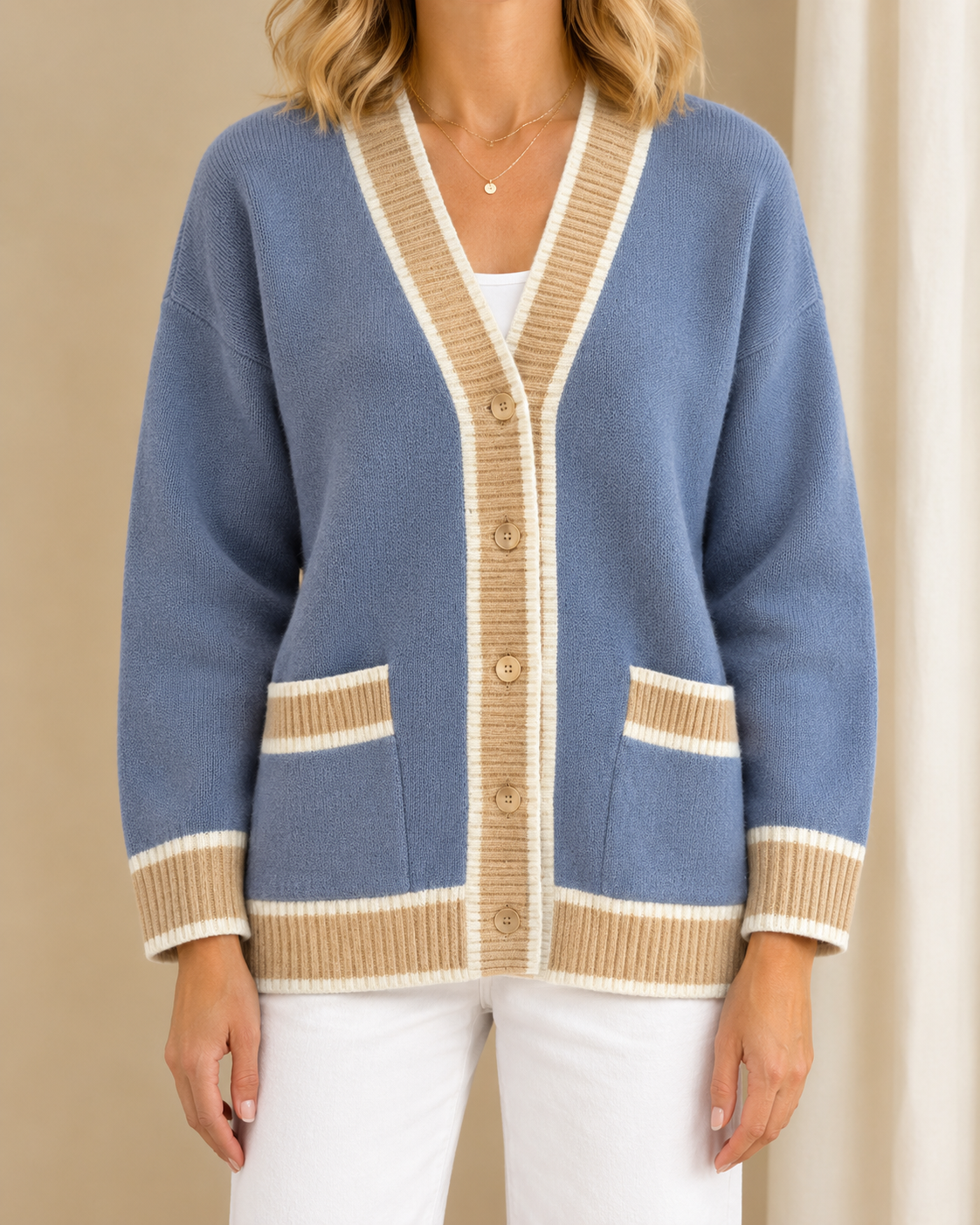 Poppy | Contrast Trim Knit Cardigan