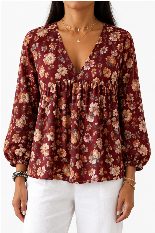 Rosalie floral V-neck blouse