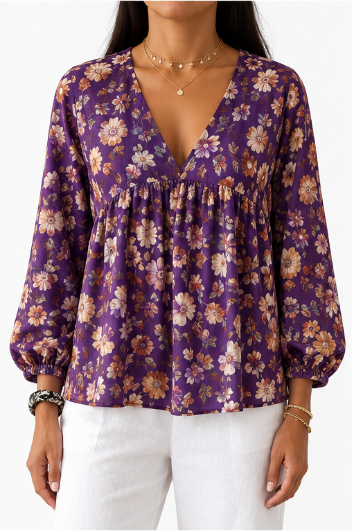 Rosalie floral V-neck blouse