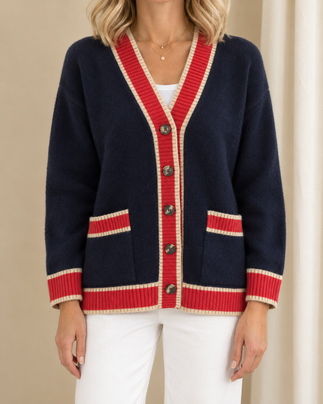 Poppy | Contrast Trim Knit Cardigan