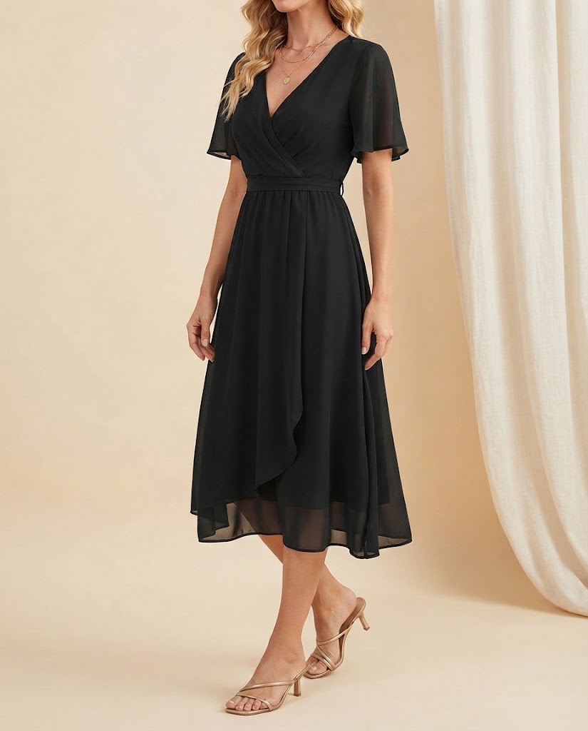Eloise | Chiffon V-Neck Midi Dress