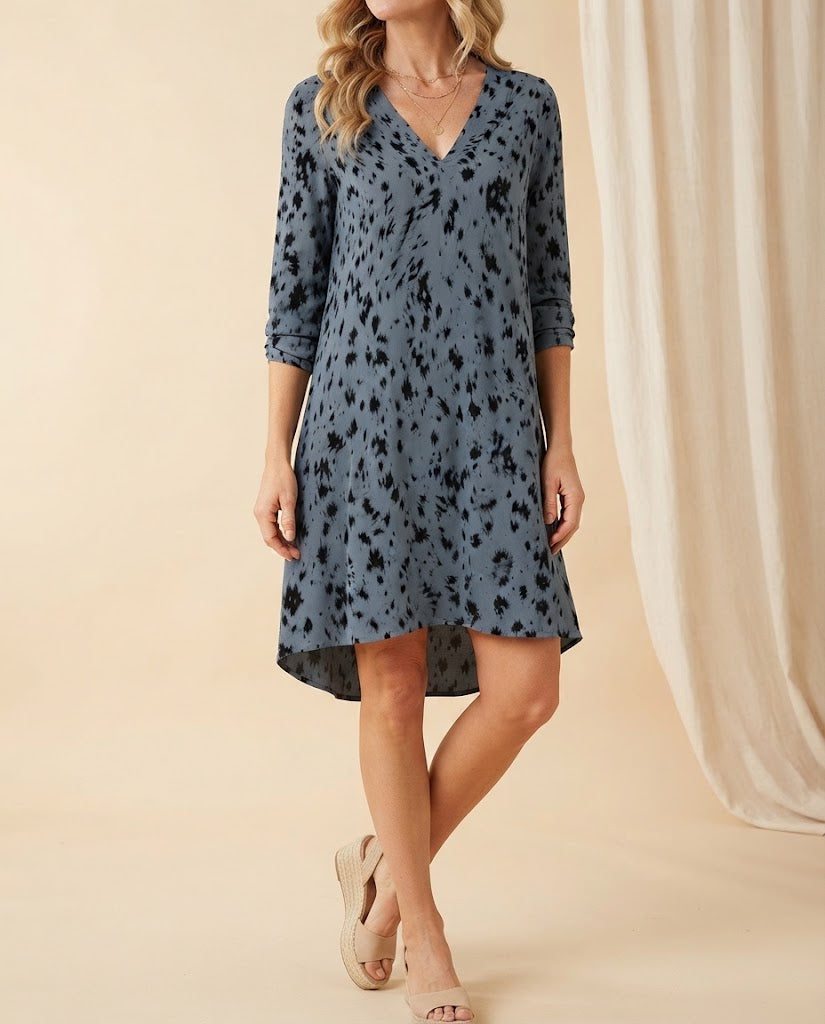 Lucy printed tunic dress in dusty blue
