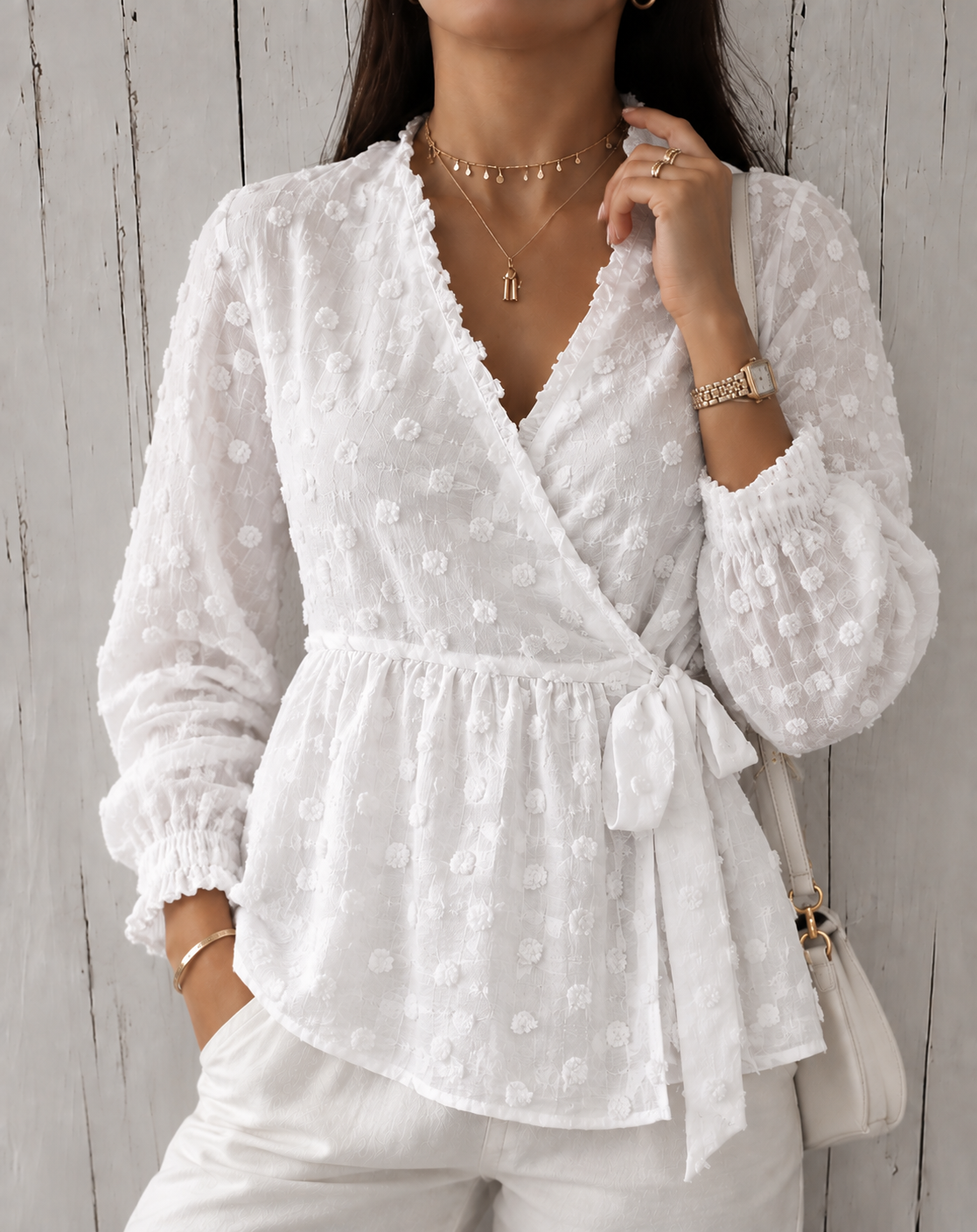 Sophia | Jacquard Lace Wrap Blouse