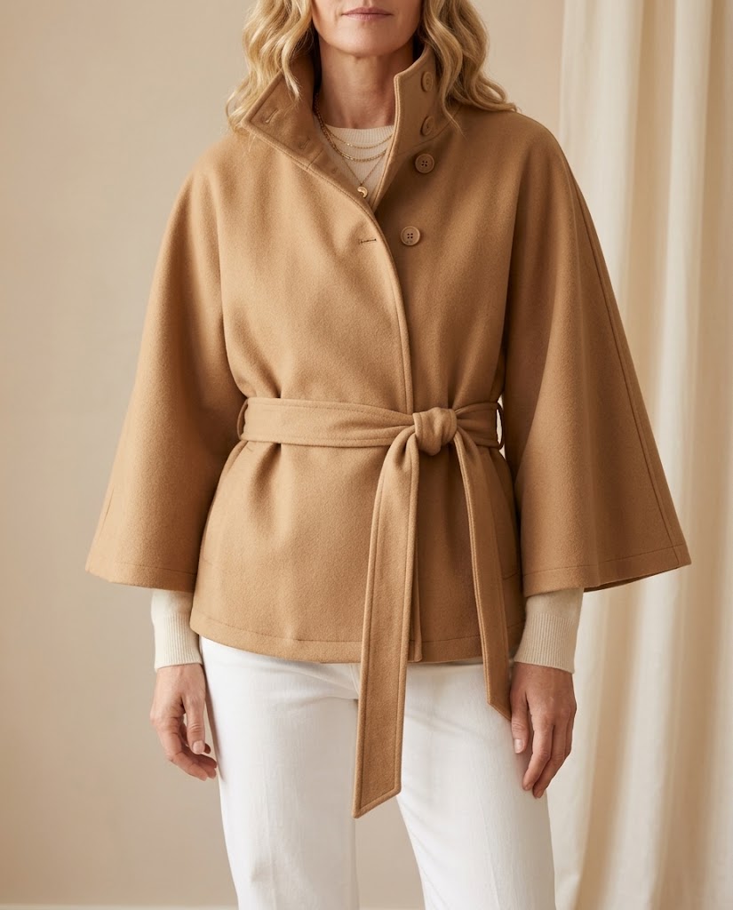 Margaret | Belted High Neck Cape Coat