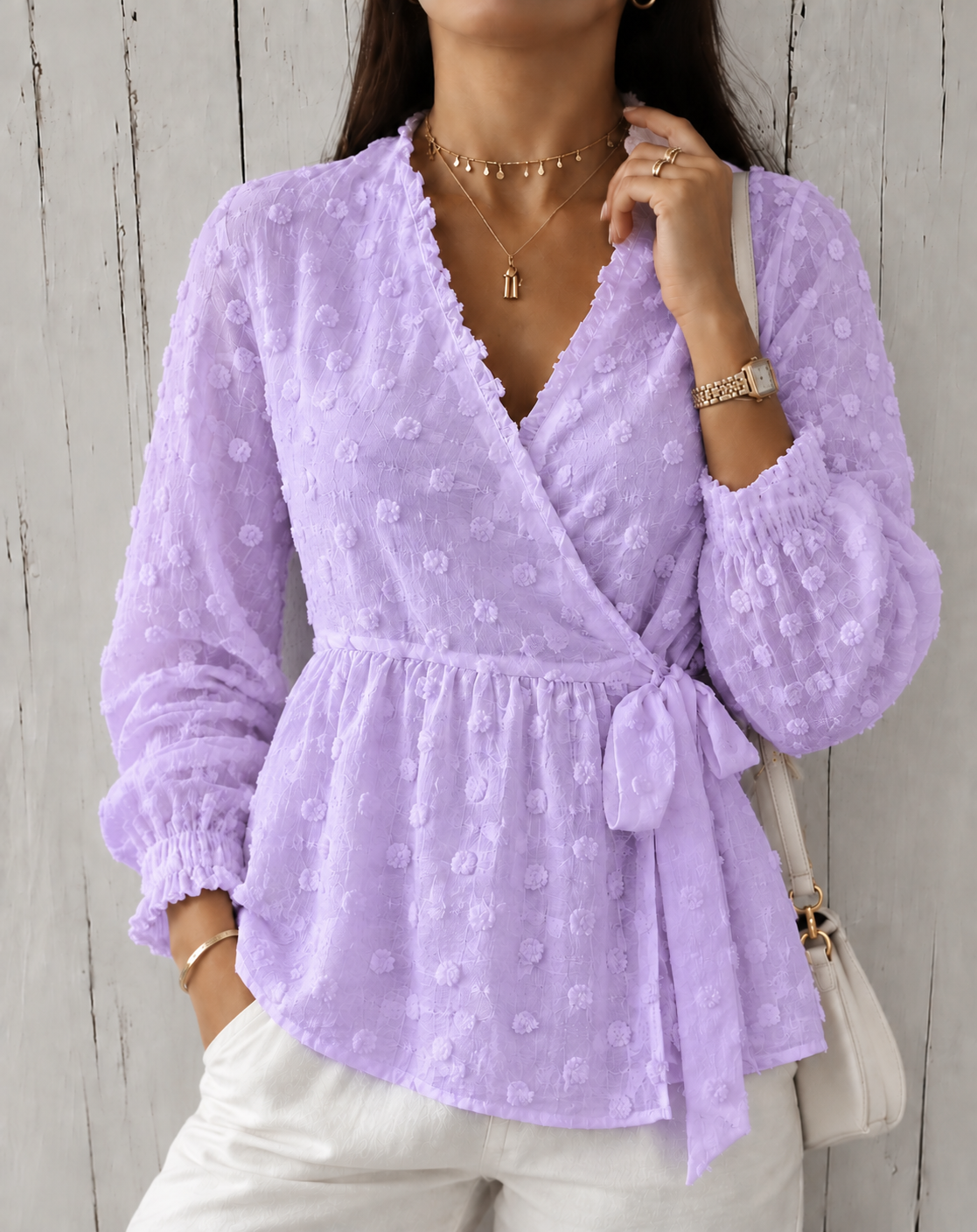 Sophia | Jacquard Lace Wrap Blouse