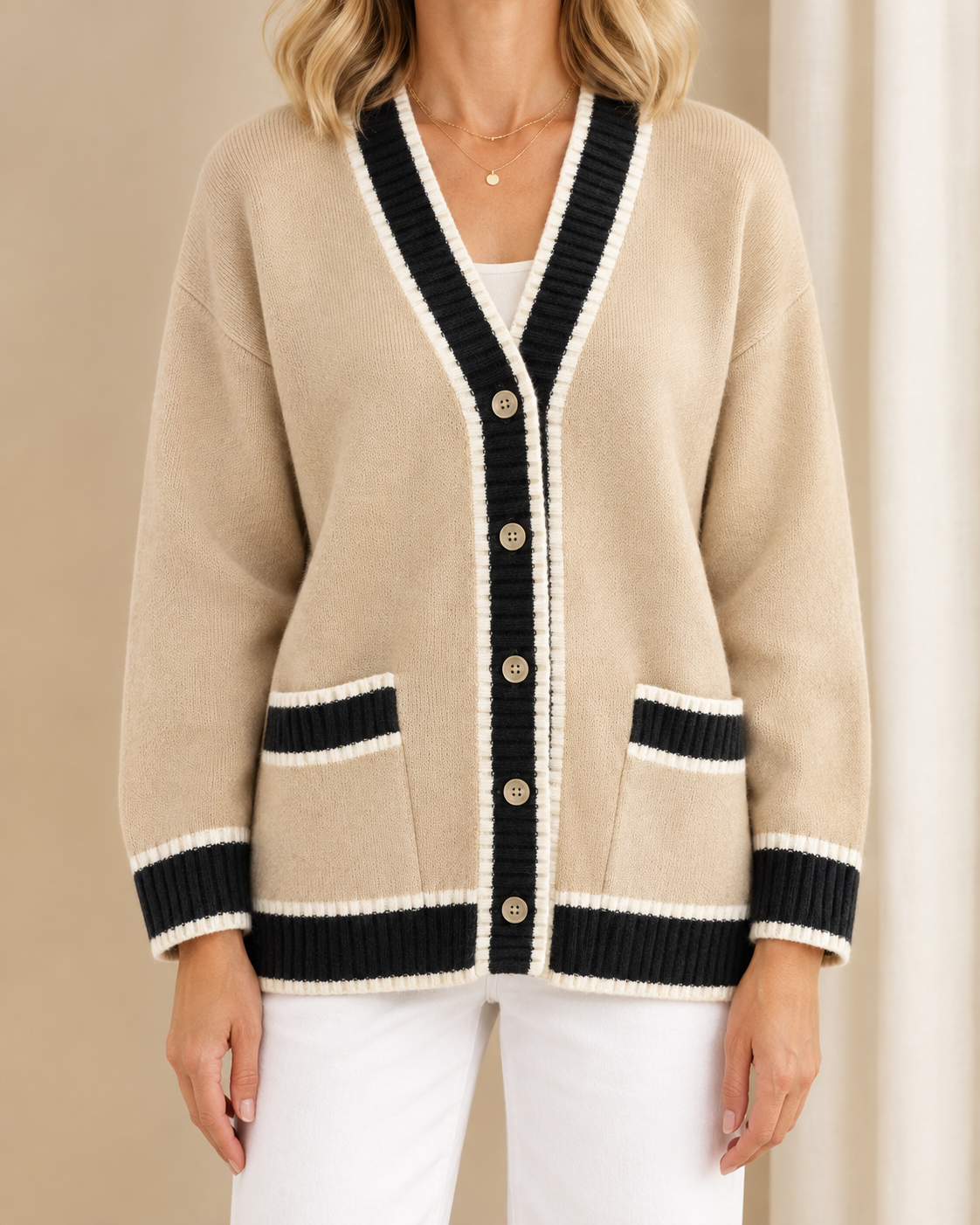 Poppy | Contrast Trim Knit Cardigan