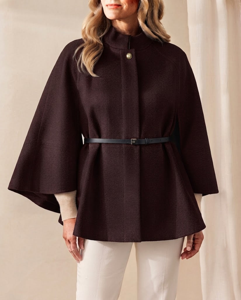 Evelyn | Belted Stand Collar Cape