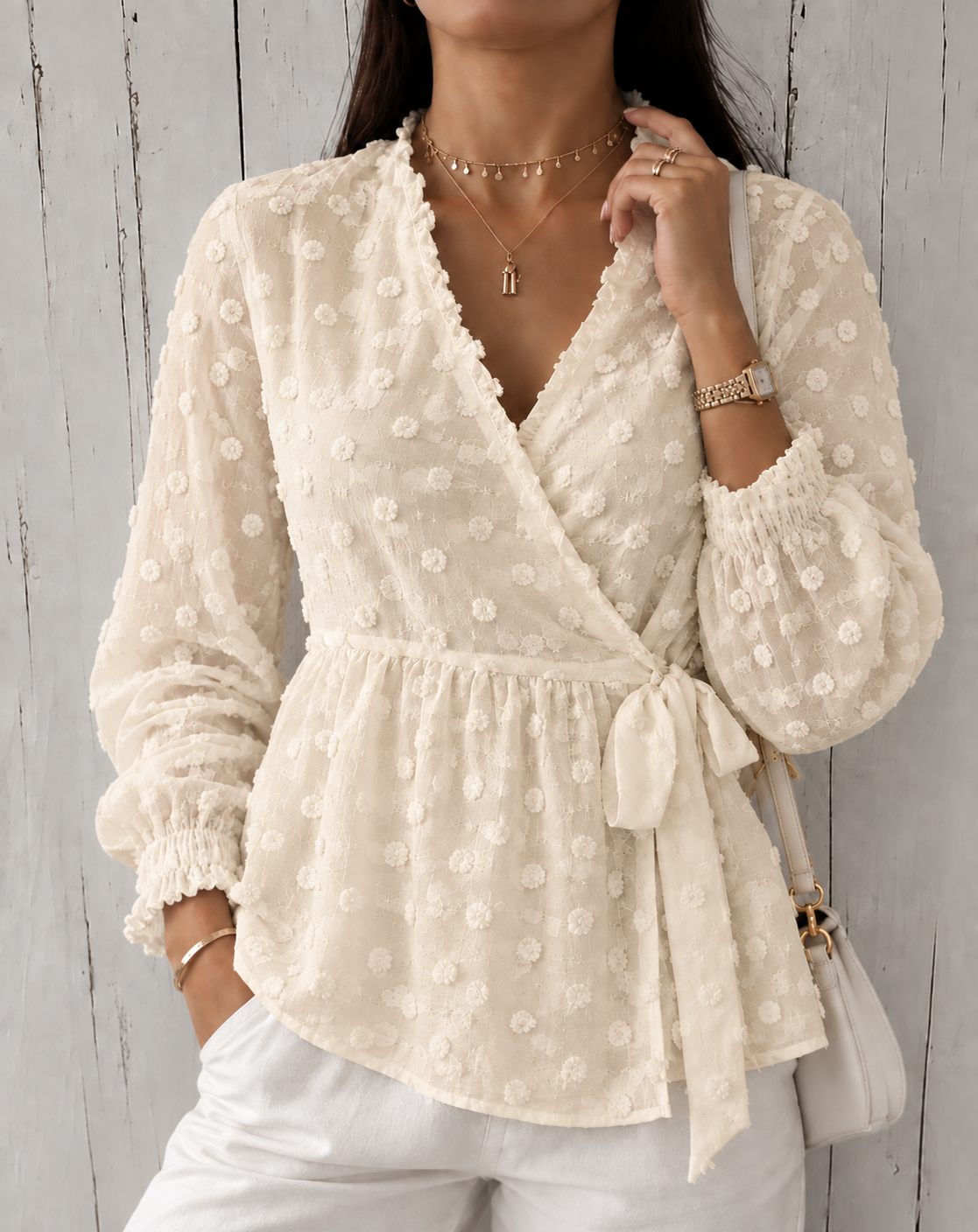 Sophia | Jacquard Lace Wrap Blouse